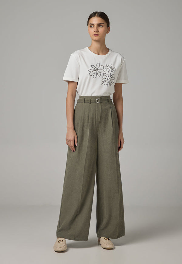 Choice Basic Straight Wide Leg Trousers Khaki