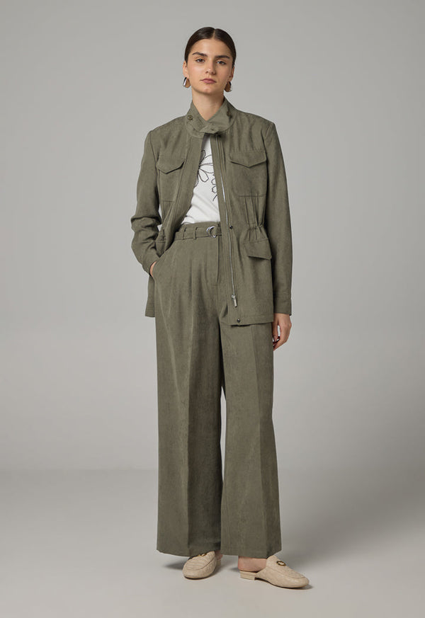 Choice Basic Straight Wide Leg Trousers Khaki