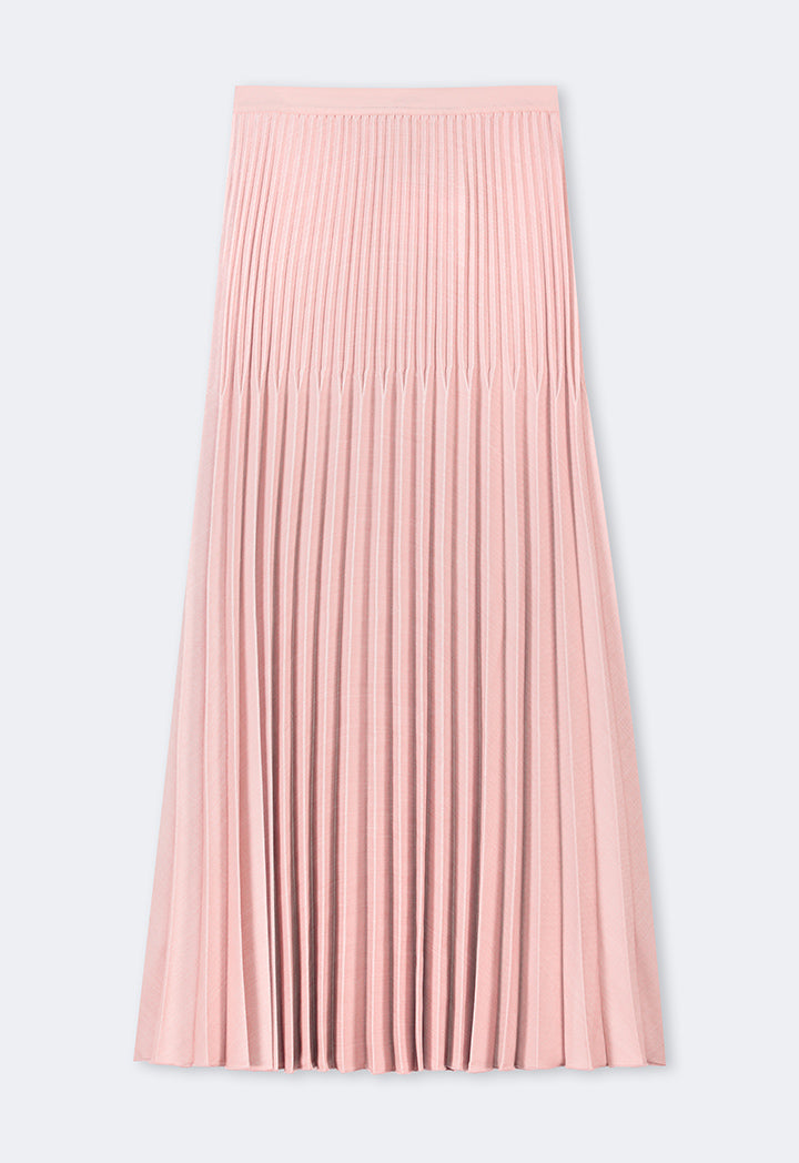 Choice Solid Pleated Elastic Waistband Skirt Pink