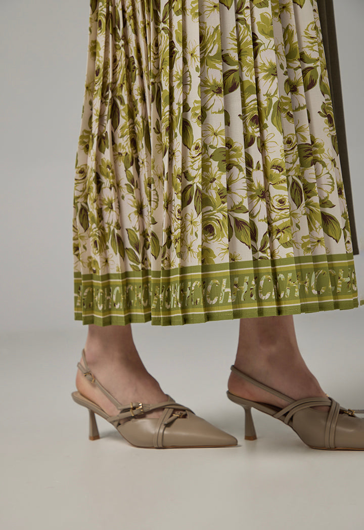 Choice Print Pleated Flared Skirt Multi Color