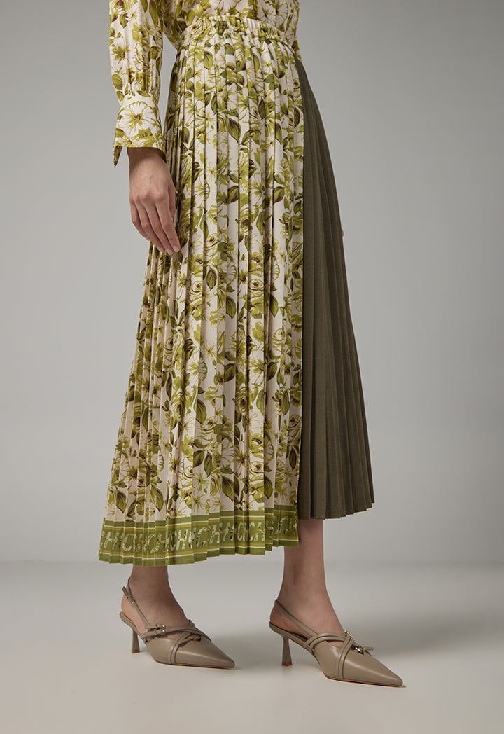 Choice Print Pleated Flared Skirt Multi Color