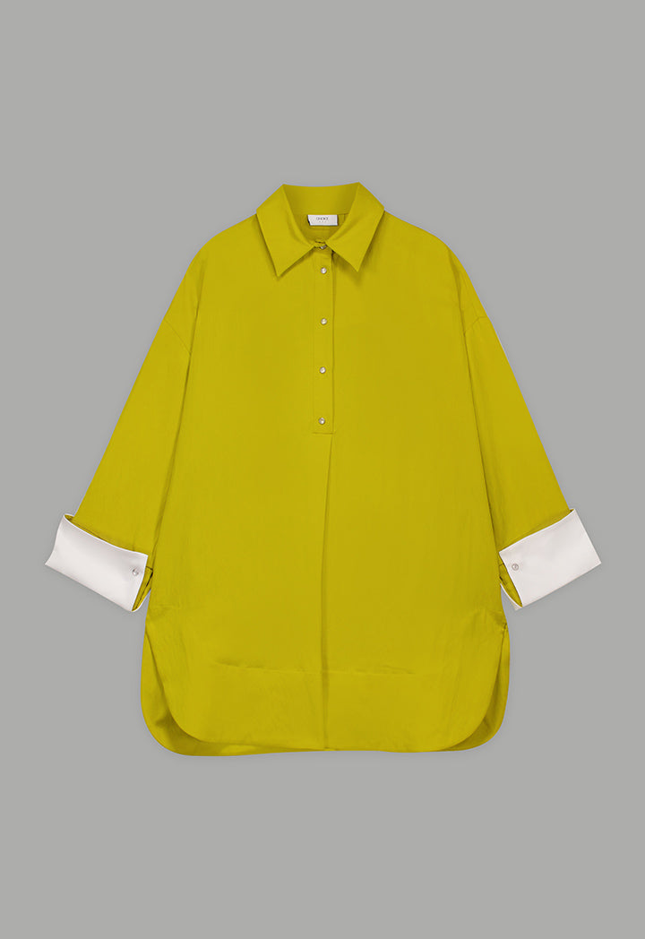 Choice Long Sleeve Solid Blouse Green