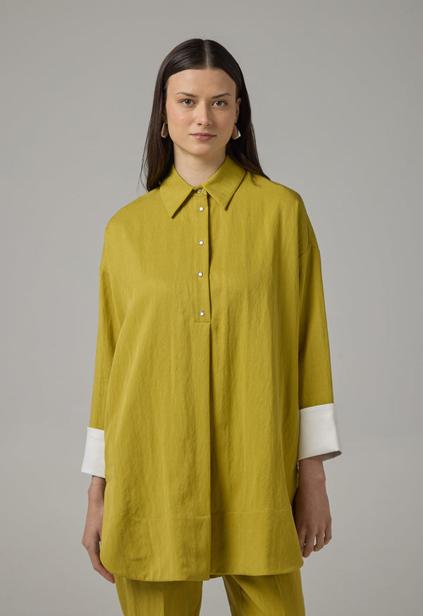 Choice Long Sleeve Solid Blouse Green