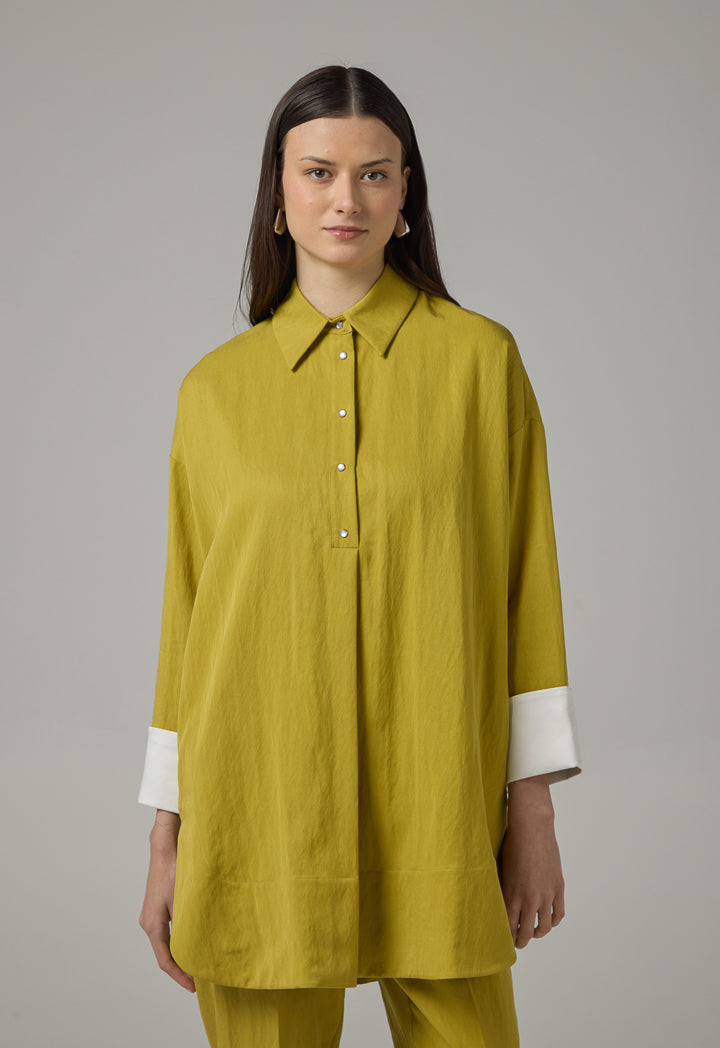 Choice Long Sleeve Solid Blouse Green