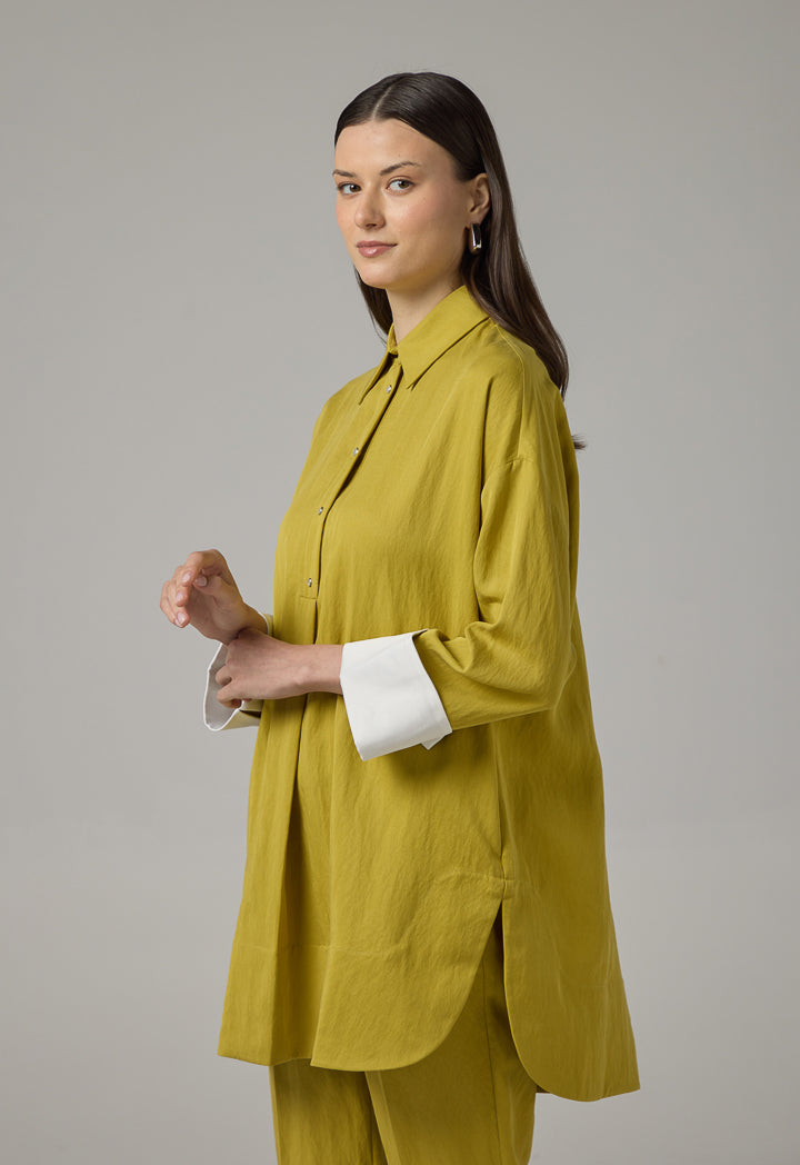 Choice Long Sleeve Solid Blouse Green