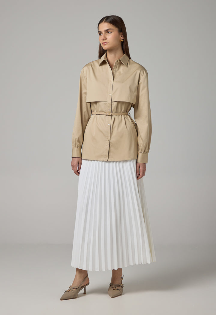 Choice Long Sleeve Overlay Shirt Beige