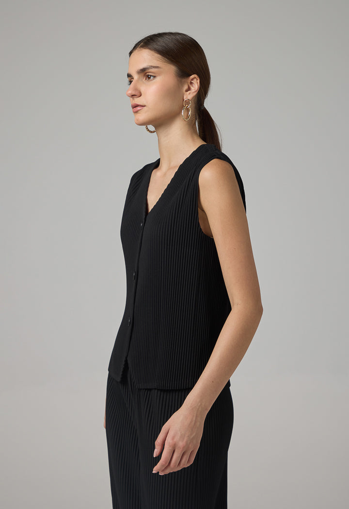 Choice Single Breasted Pleated V-Neck Gilet Black