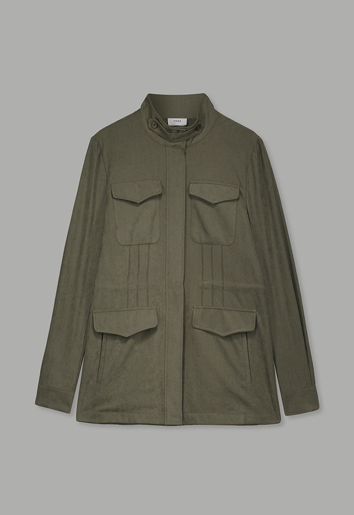 Choice Solid Front Pockets Jacket Khaki