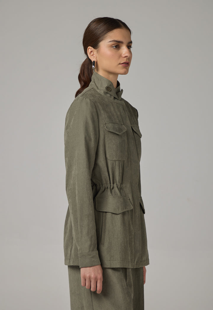 Choice Solid Front Pockets Jacket Khaki