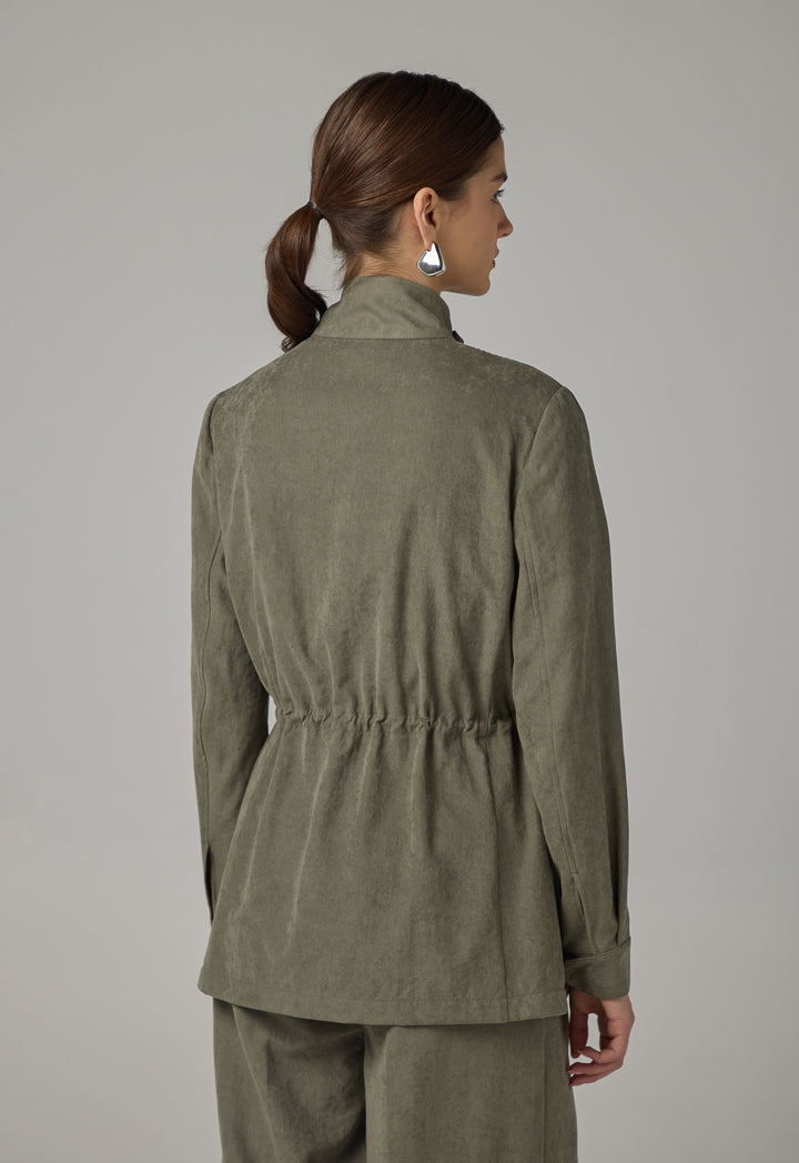 Choice Solid Front Pockets Jacket Khaki