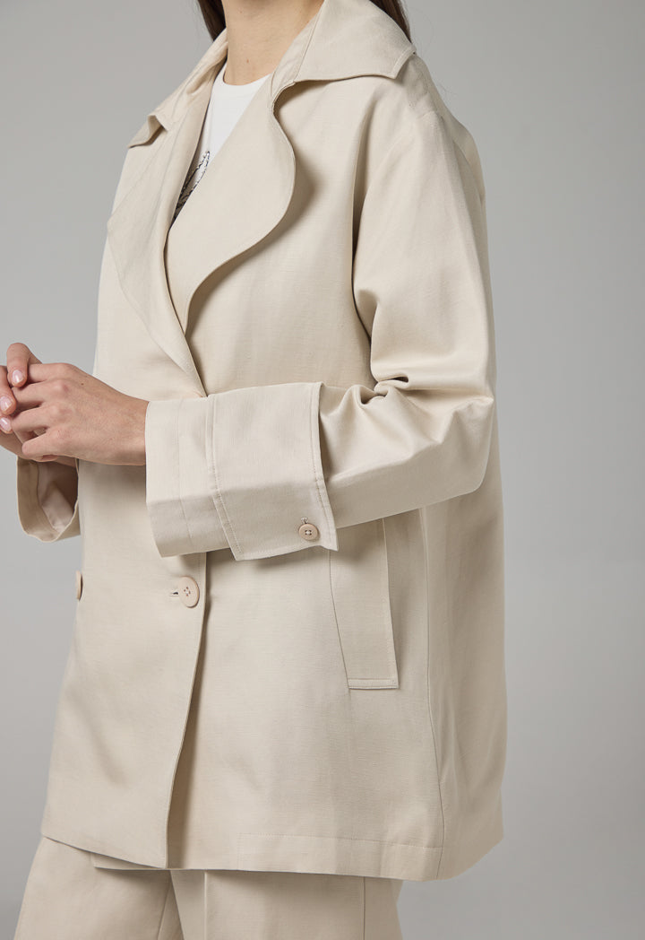 Choice Solid Notched Collar Jacket Beige