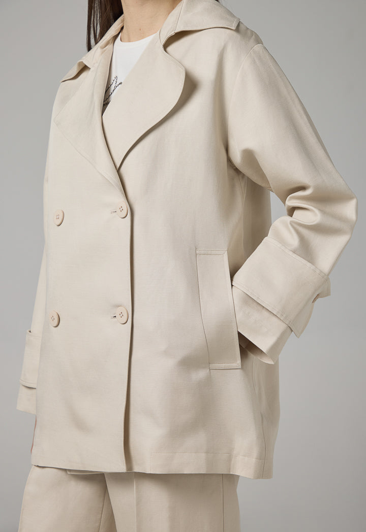 Choice Solid Notched Collar Jacket Beige