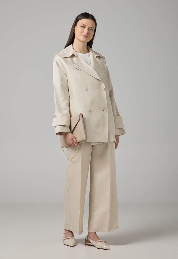 Choice Solid Notched Collar Jacket Beige