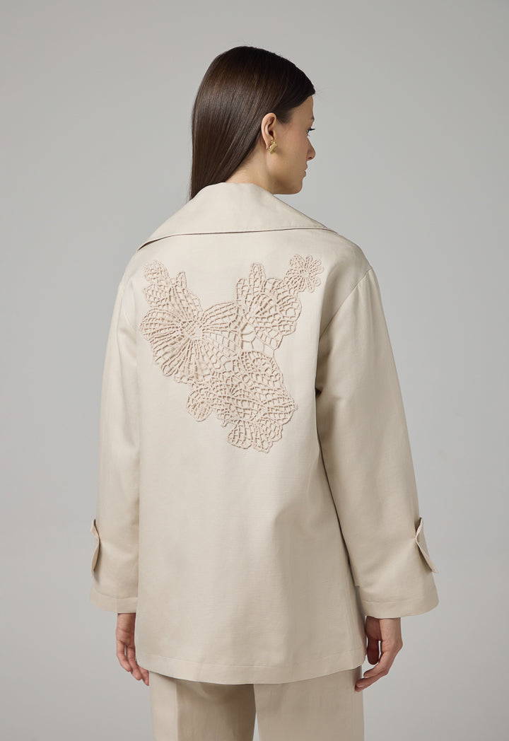 Choice Solid Notched Collar Jacket Beige