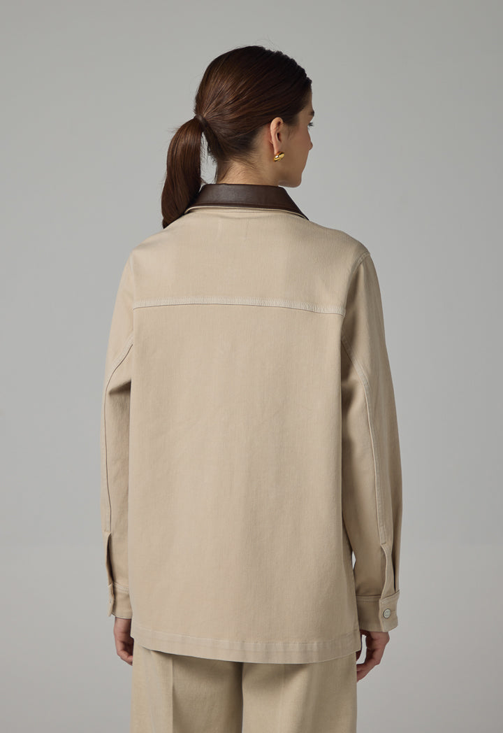 Choice Multi-Pockets Denim Jacket Beige