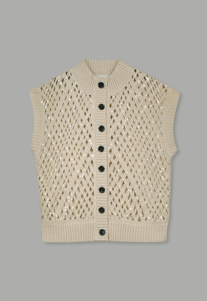 Choice Knitted Sequin Sleeveless Vest Beige