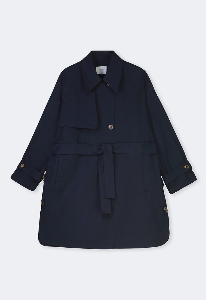 Choice Long Raglan Sleeve Belted Midi Coat Navy