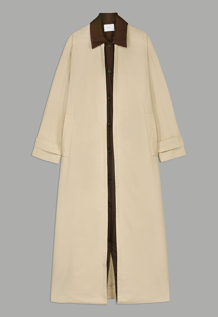 Choice Contrast Maxi Belted Jacket Beige