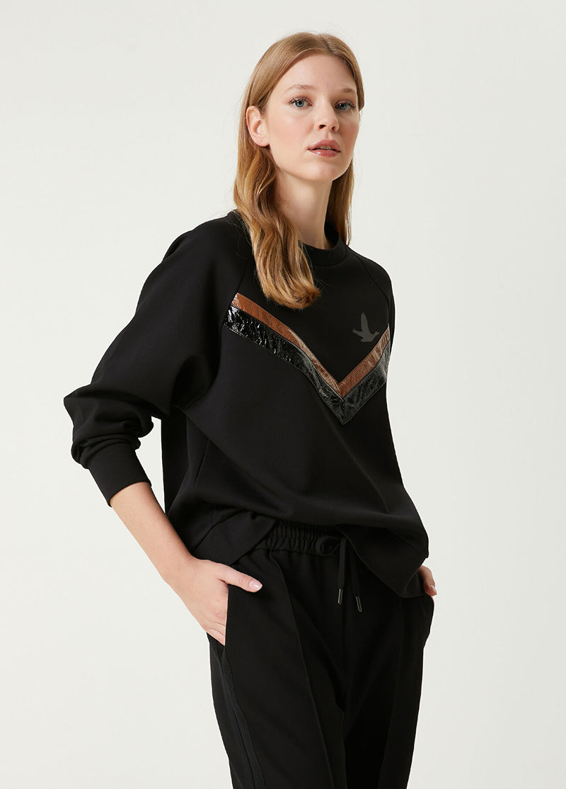 Beymen Club Patent Leather Stripe Sweatshirt Black