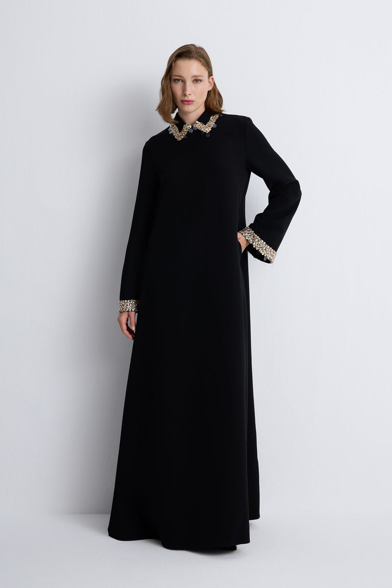 Nean Embellished Collar Maxi Dress Black