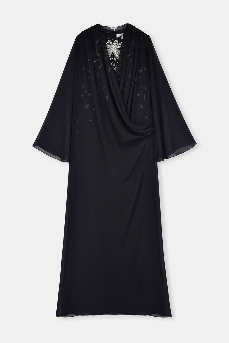 Nean Embellished Draped Kaftan Gown Black