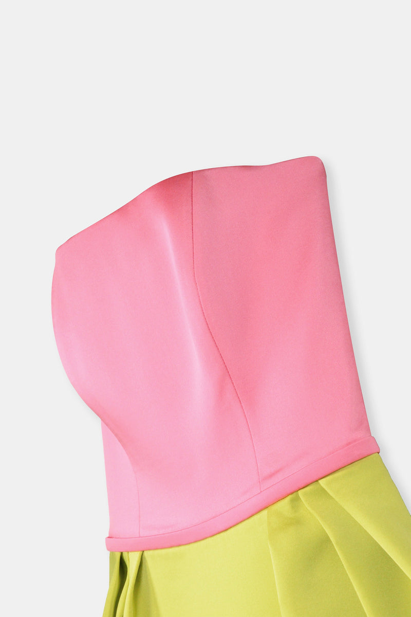Nean Strapless Color-Block Gown Lime
