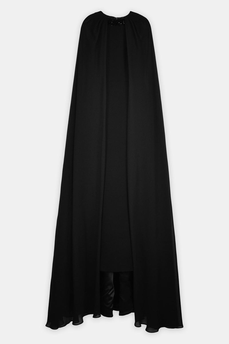 Nean Gown With Sheer Cape Black