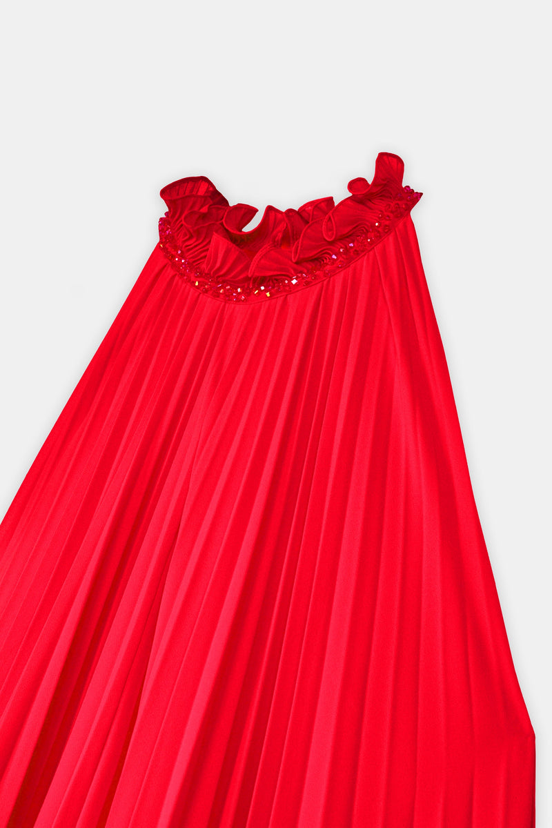 Nean Pleated Halter Neck Gown Red