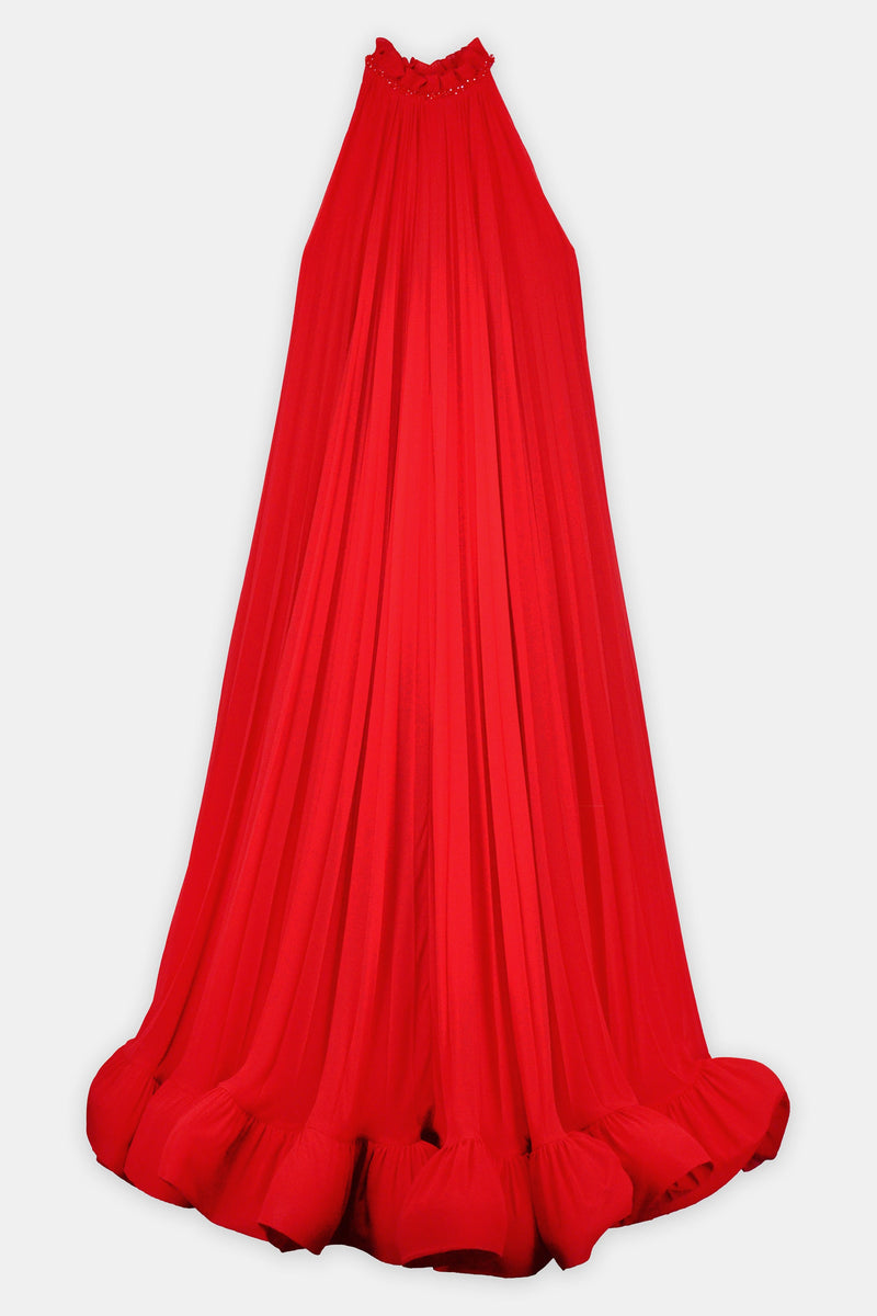 Nean Pleated Halter Neck Gown Red