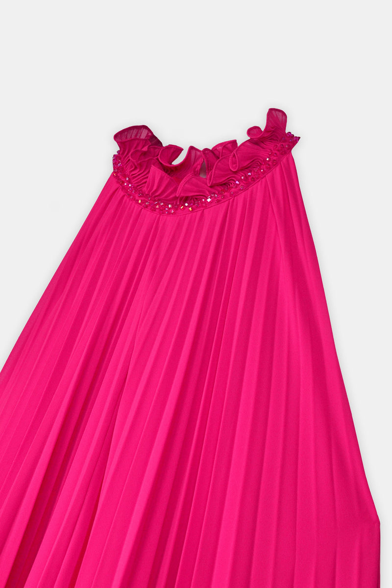 Nean Pleated Halter Neck Gown Fuchsia
