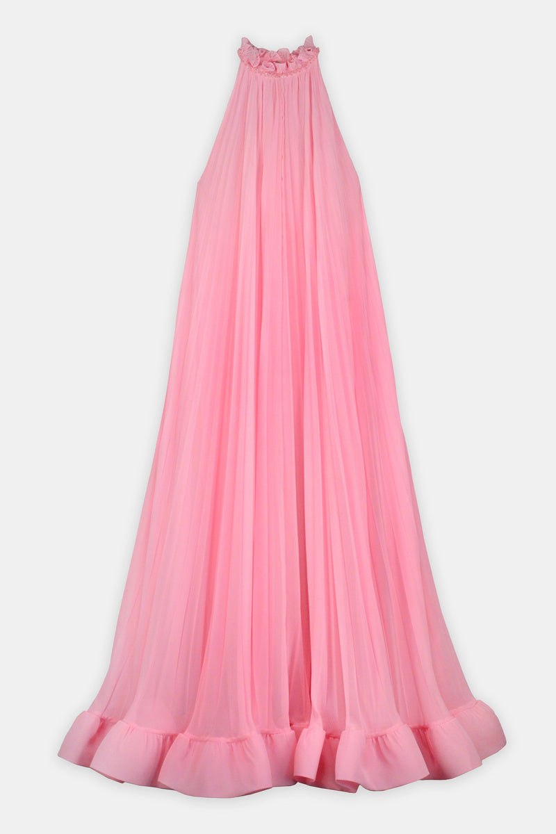 Nean Pleated Halter Neck Gown Pink