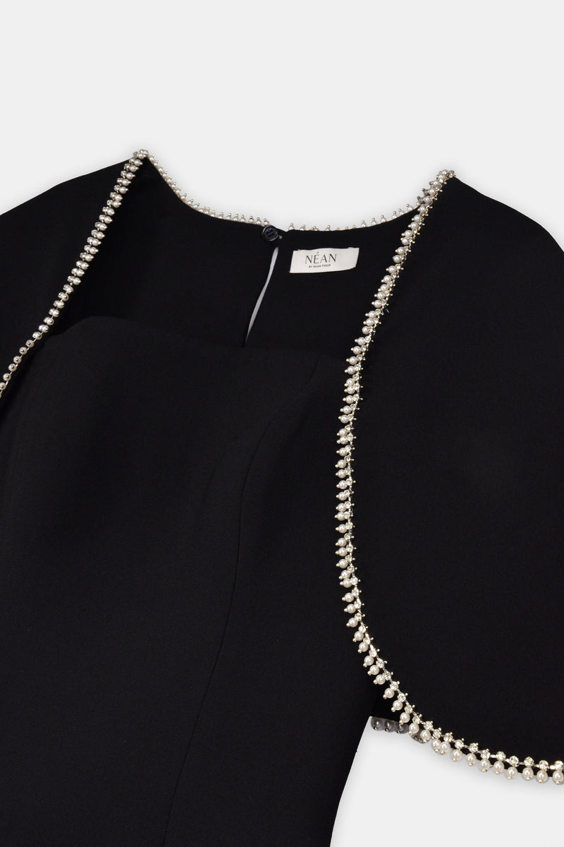 Nean Column Gown With Embellished Cape Detail Black