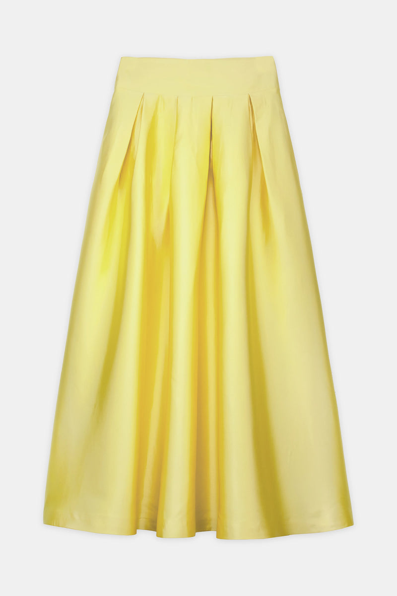 Nean Pleated Satin Maxi Skirt Yellow