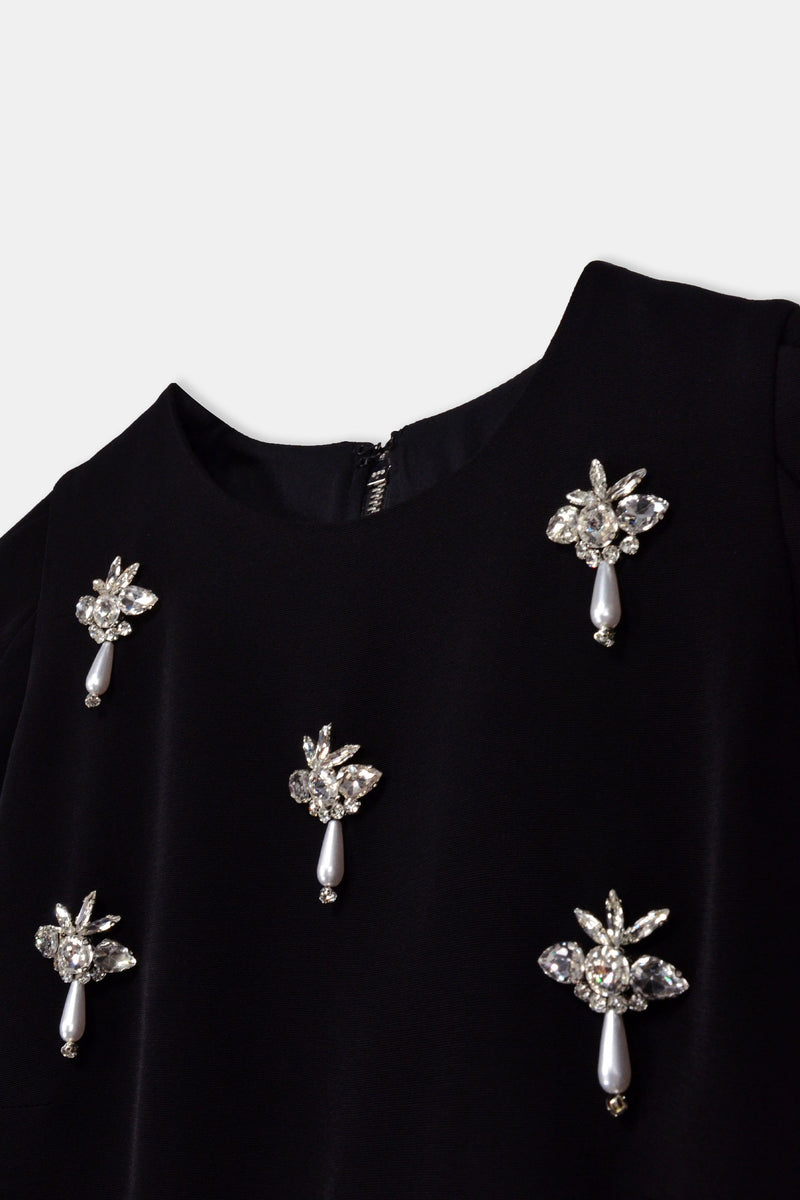 Nean Embellished Puff Sleeve Crop Top Black