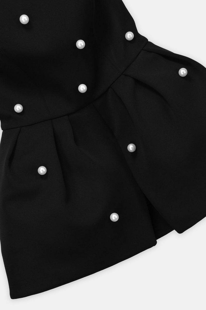 Nean Strapless Pearl-Embellished Peplum Top Black