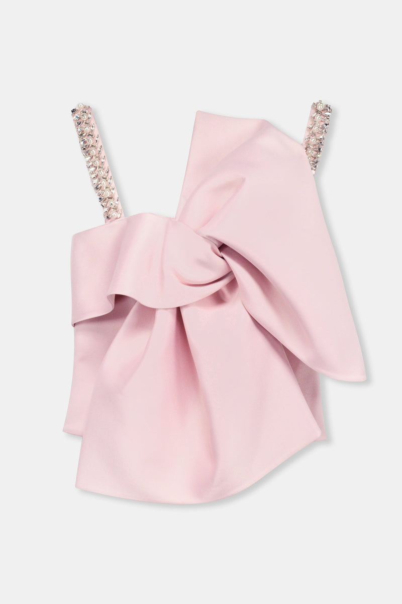 Nean Bow-Draped Embellished Top Light Pink