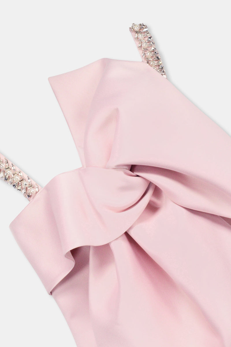 Nean Bow-Draped Embellished Top Light Pink