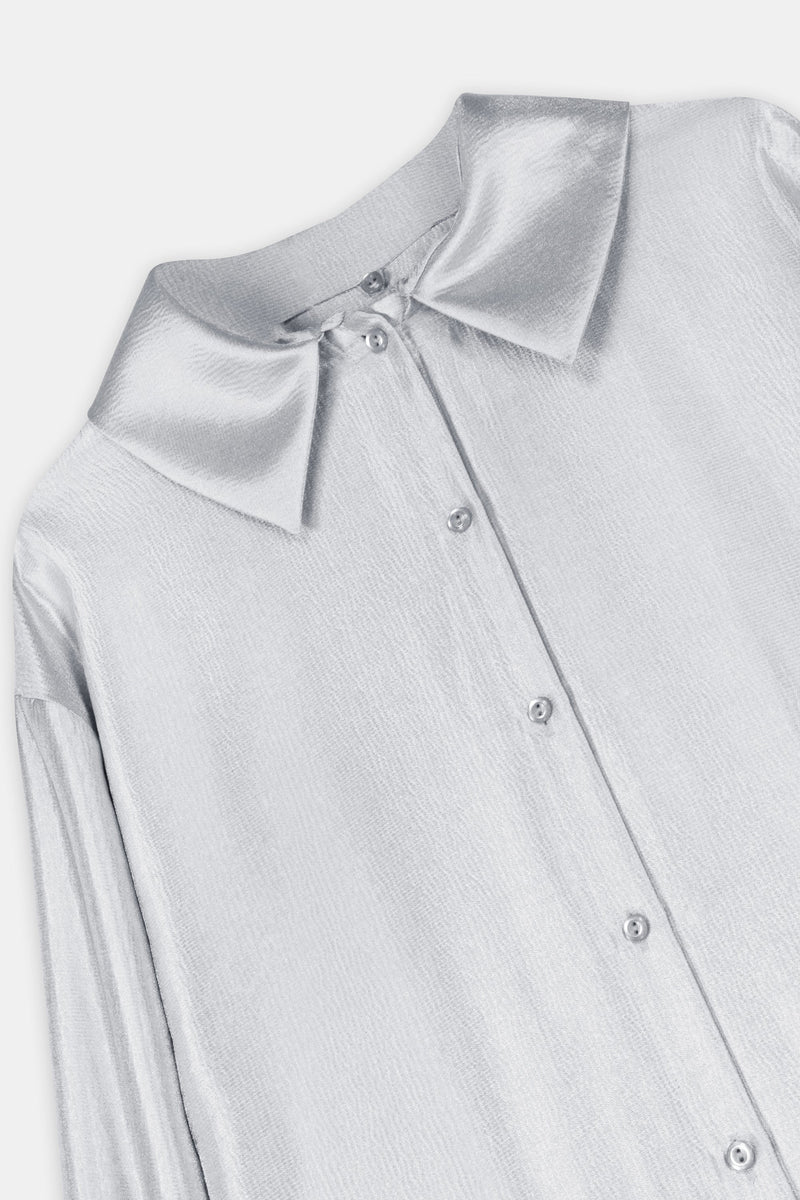 Nean Metallic Silver Oversized Shirt Dress Silver