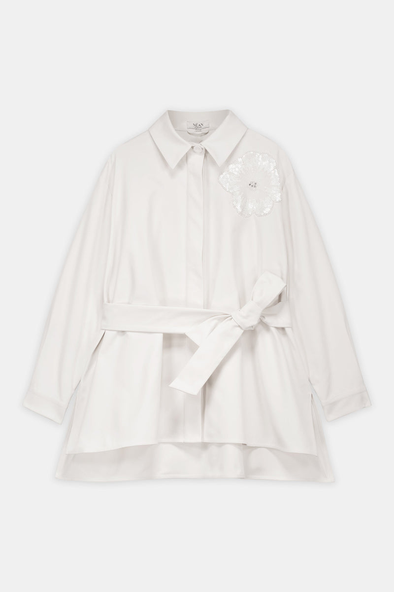 Nean Embellished Flower Detailed Jacket Shirt
 Ecru