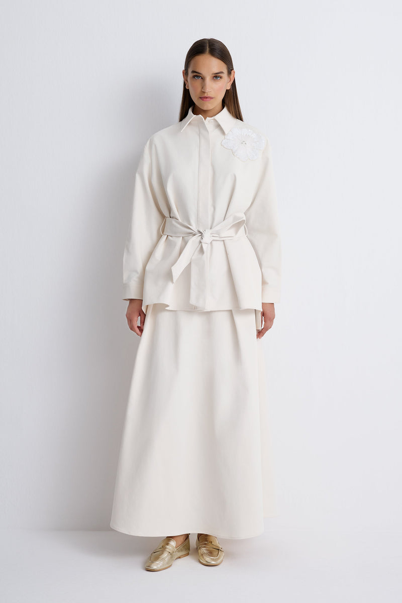 Nean Embellished Flower Detailed Jacket Shirt
 Ecru