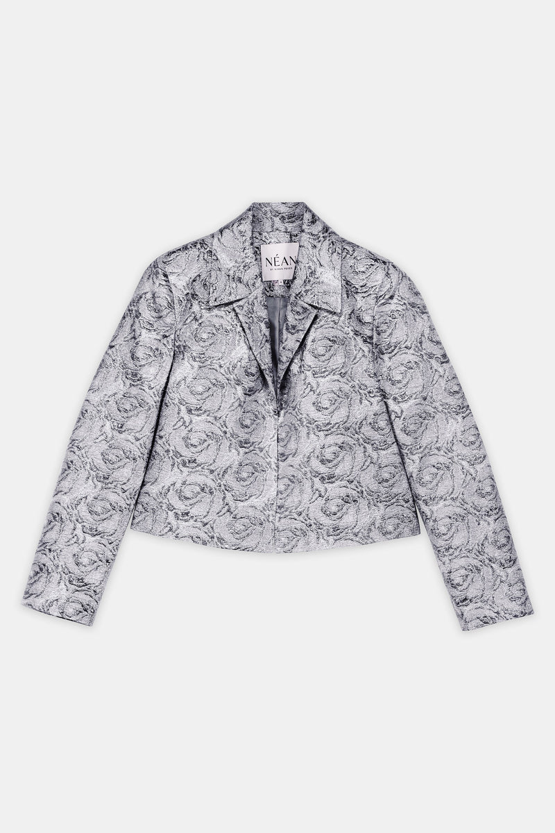 Nean Silver Brocade Cropped Tailored Jacket Dark Silver