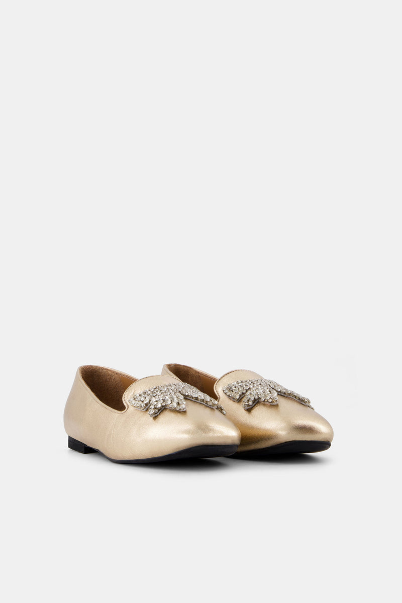 Nean Square Toe Bow Trim Ballerinas Gold