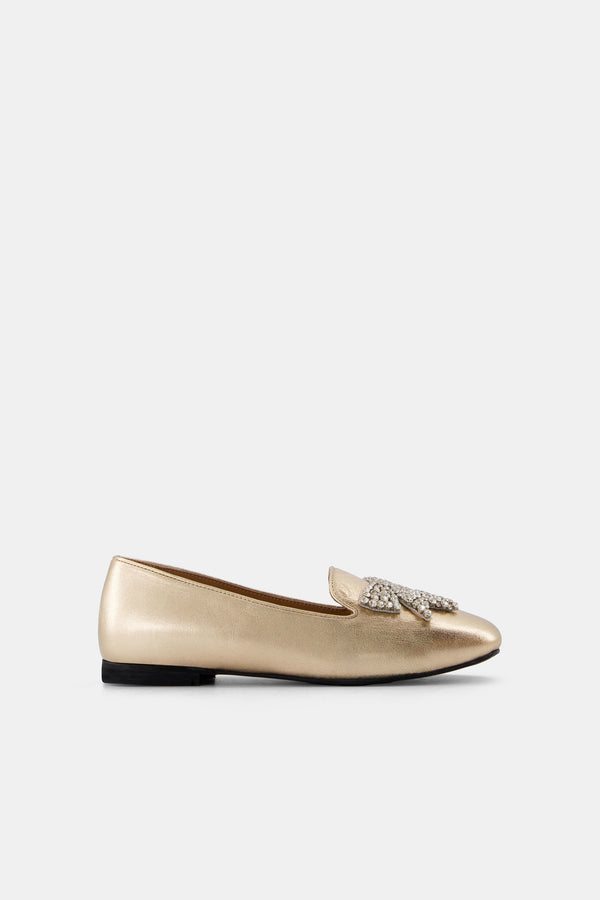 Nean Square Toe Bow Trim Ballerinas Gold