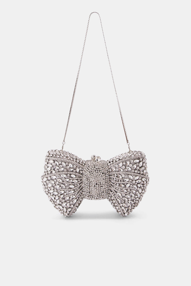 Nean Bow Clutch Bags Crystal Embellished Silver