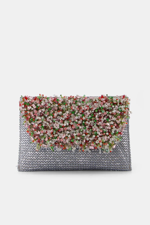 Nean Embellished Clutch Bag Silver