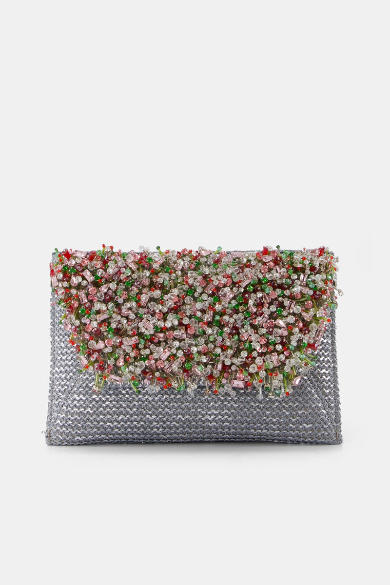 Nean Embellished Clutch Bag Silver