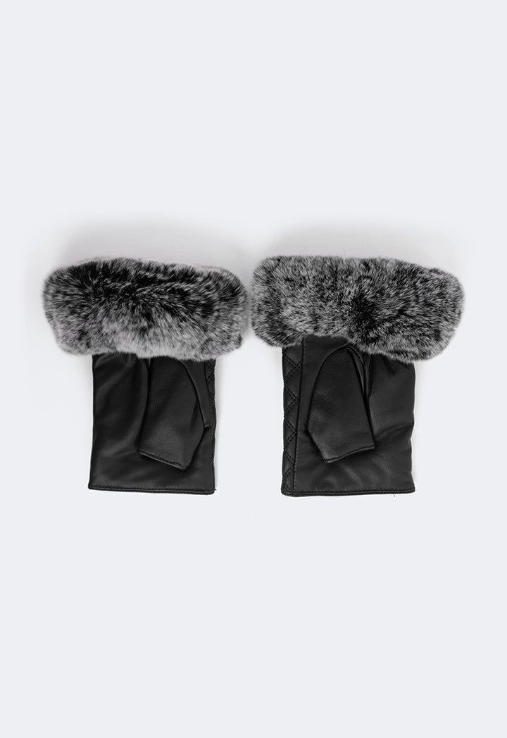 Choice Quilted Rabbit Hair Gloves Black