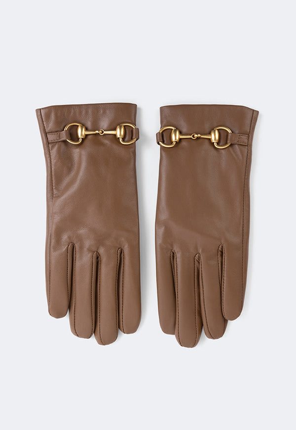 Choice Horseshoe Pu Leather Gloves Brown