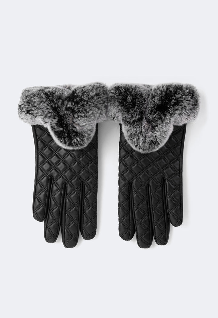 Choice Rabbit Hair Quilted Gloves Black