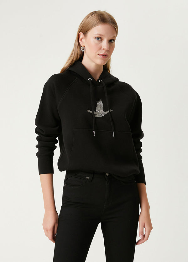 Beymen Club Hooded Metal Logo Detailed Wool Sweater Black